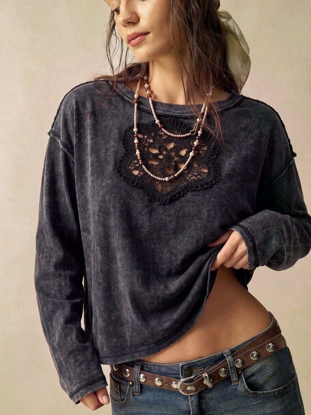 Black Casual Women's Knit T-Shirt - Picture 3 of 4